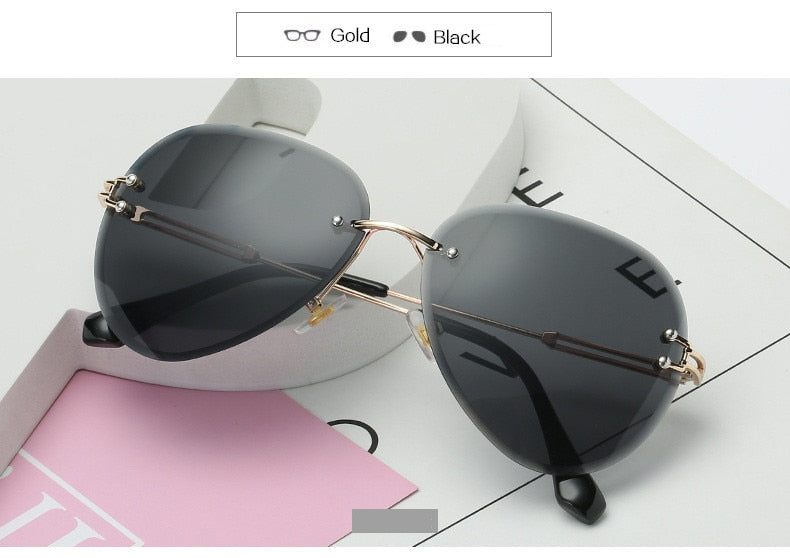 Luxury Rimless Sunglasses Women Design 2019