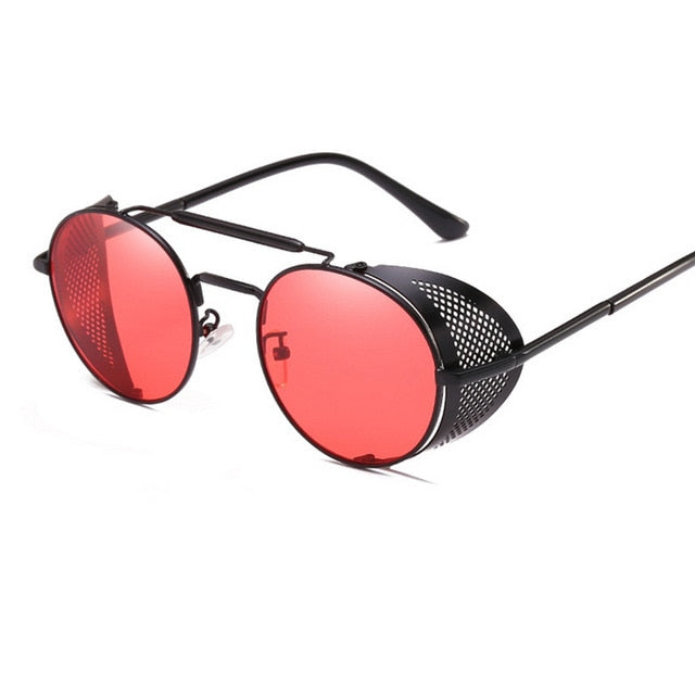 Round Sunglasses Women Side Shield Goggles Metal Frame Gothic Mirror Lens Sunglasses