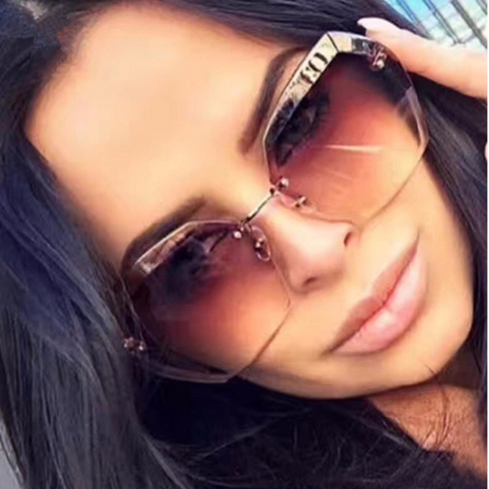 Luxury Rimless Sunglasses Women 2019