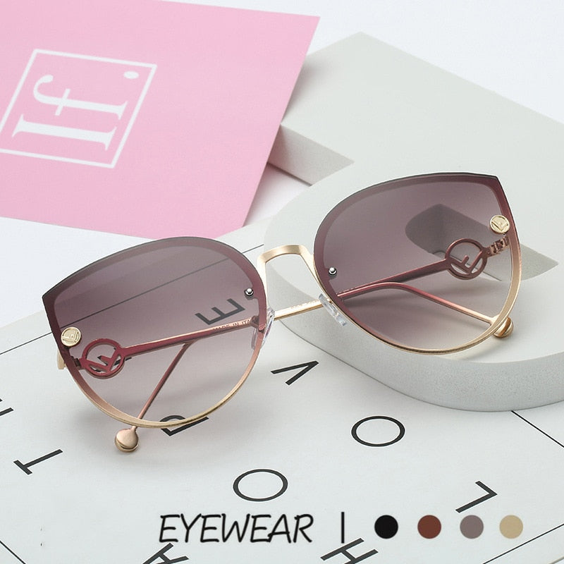 New Fashion Luxury Italy Brand Cat Eye Sunglasses Women Vintage Rimless Sunglasses