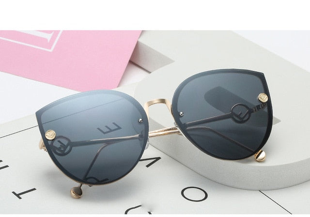 New Fashion Luxury Italy Brand Cat Eye Sunglasses Women Vintage Rimless Sunglasses