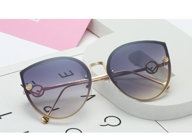 New Fashion Luxury Italy Brand Cat Eye Sunglasses Women Vintage Rimless Sunglasses