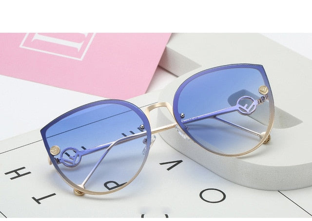New Fashion Luxury Italy Brand Cat Eye Sunglasses Women Vintage Rimless Sunglasses