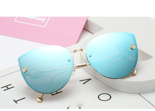 New Fashion Luxury Italy Brand Cat Eye Sunglasses Women Vintage Rimless Sunglasses