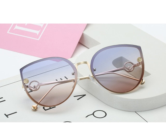 New Fashion Luxury Italy Brand Cat Eye Sunglasses Women Vintage Rimless Sunglasses