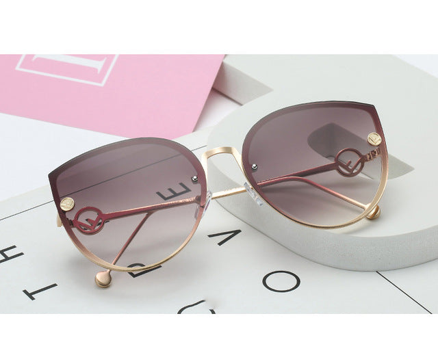 New Fashion Luxury Italy Brand Cat Eye Sunglasses Women Vintage Rimless Sunglasses