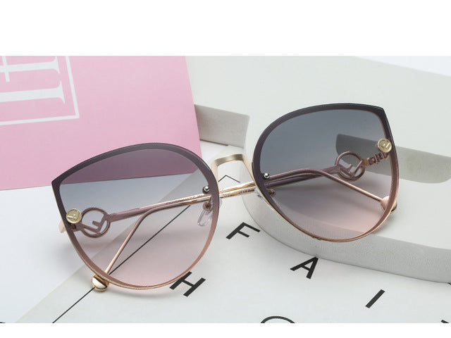 New Fashion Luxury Italy Brand Cat Eye Sunglasses Women Vintage Rimless Sunglasses