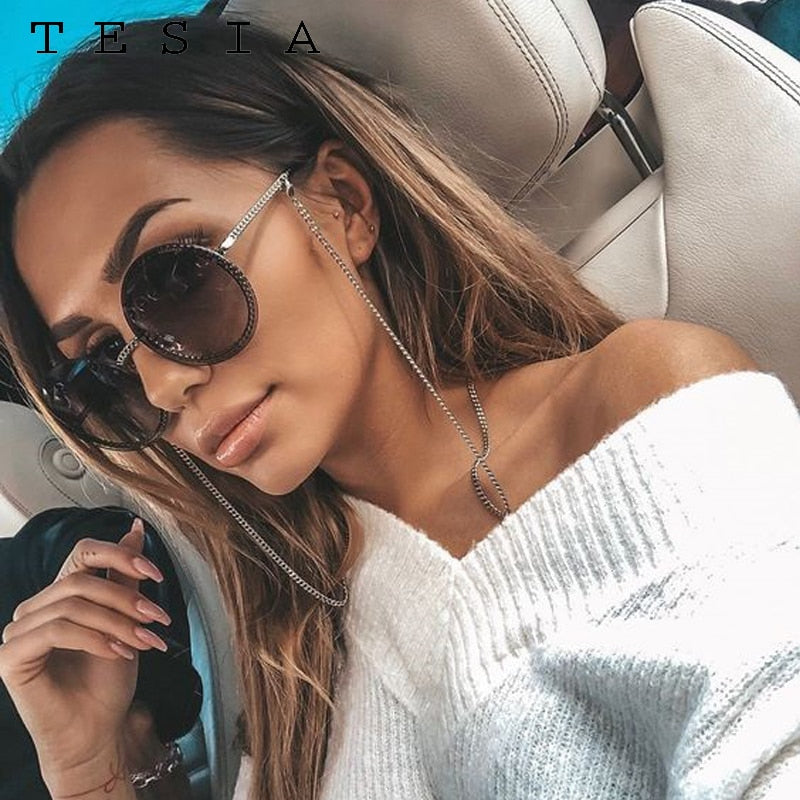 Brand Round Sunglasses Women Luxury Rimless European Popular Sunglasses