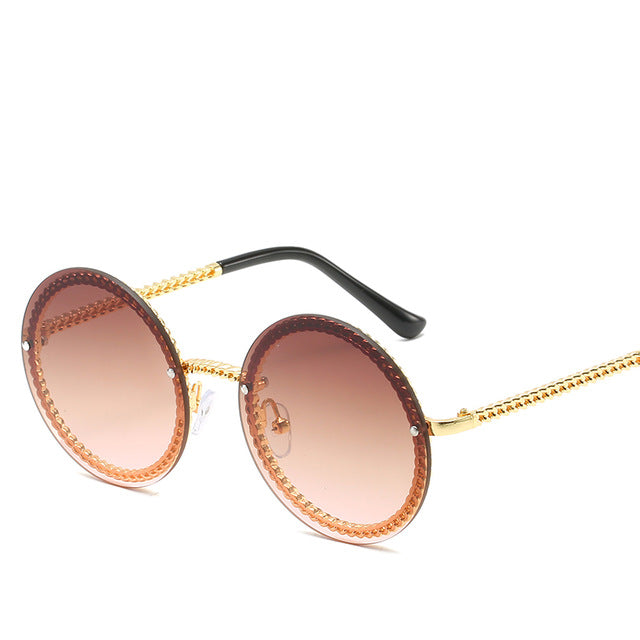 Brand Round Sunglasses Women Luxury Rimless European Popular Sunglasses